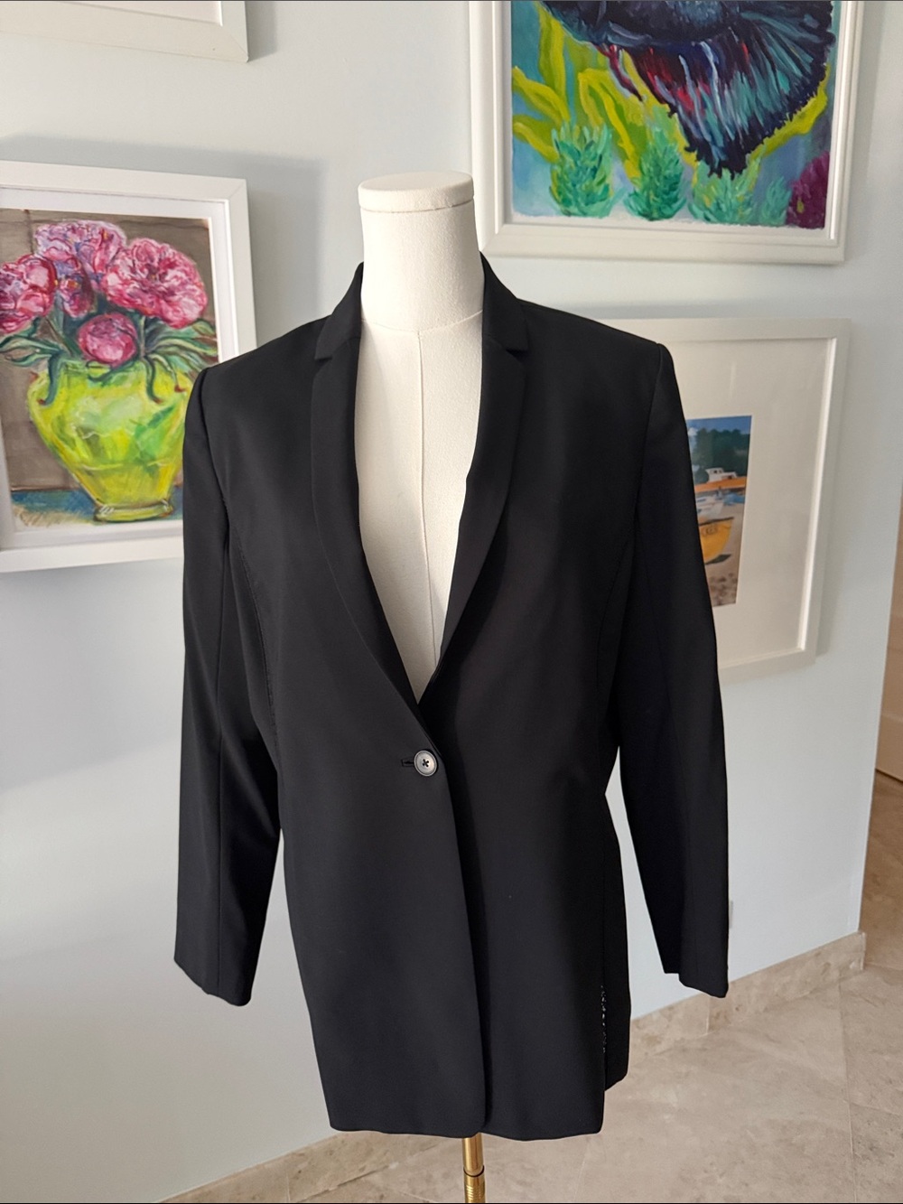 Elie Tahari Black Single-Button Tailored Blazer
